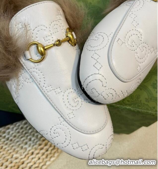 Pretty Style Gucci GG Leather and Wool Slippers White 024026