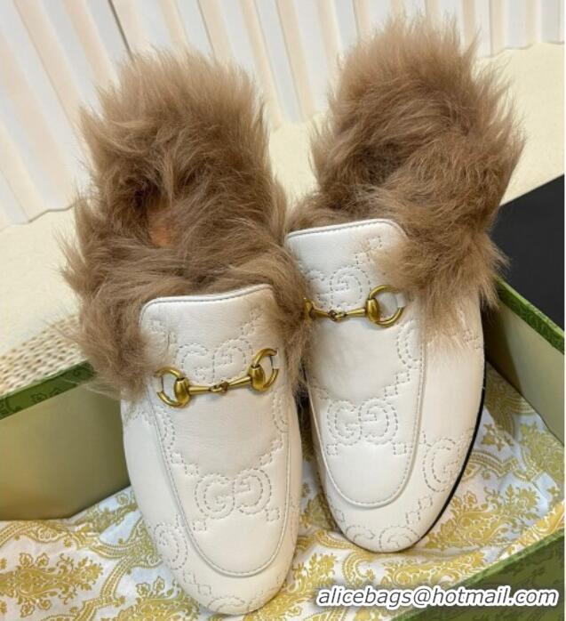 Pretty Style Gucci GG Leather and Wool Slippers White 024026