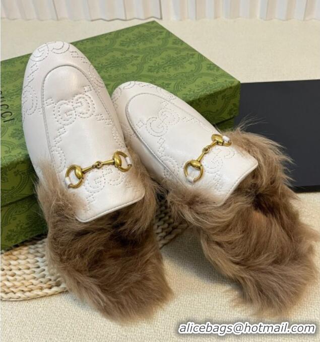 Pretty Style Gucci GG Leather and Wool Slippers White 024026