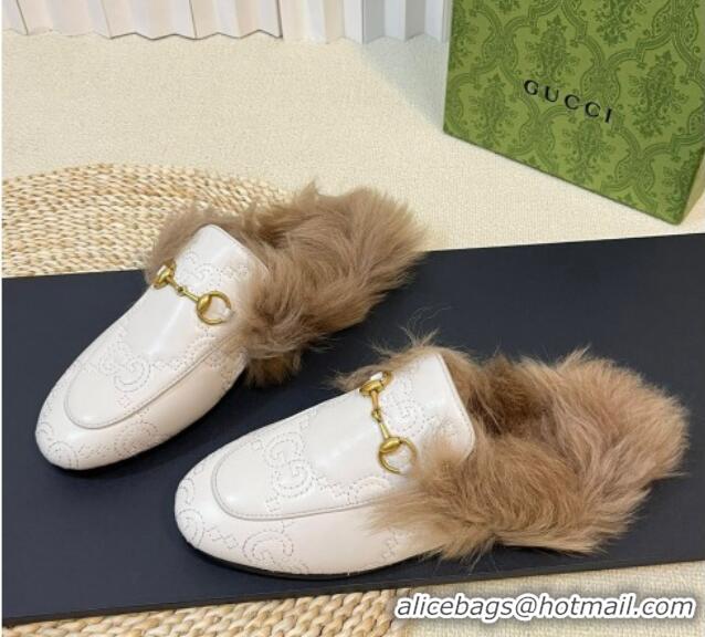 Pretty Style Gucci GG Leather and Wool Slippers White 024026