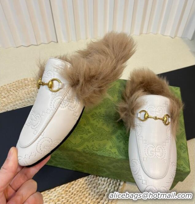 Pretty Style Gucci GG Leather and Wool Slippers White 024026