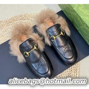 Good Looking Gucci GG Leather and Wool Slippers Black 024027