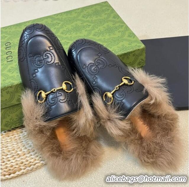 Good Looking Gucci GG Leather and Wool Slippers Black 024027