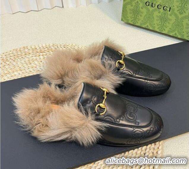 Good Looking Gucci GG Leather and Wool Slippers Black 024027