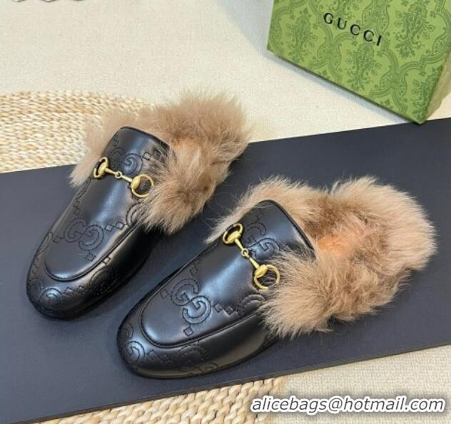 Good Looking Gucci GG Leather and Wool Slippers Black 024027