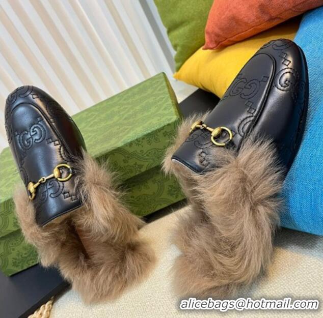 Good Looking Gucci GG Leather and Wool Slippers Black 024027