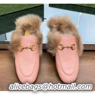 Sumptuous Gucci Leather and Wool Slippers with Horsebit Light Pink 024028