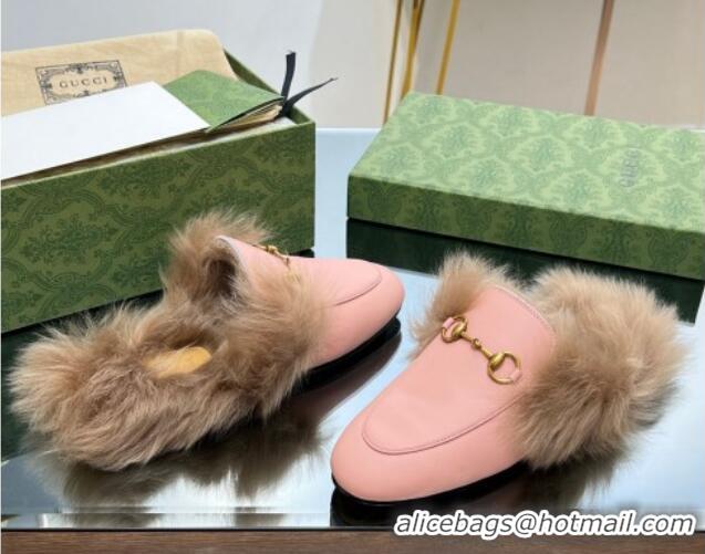 Sumptuous Gucci Leather and Wool Slippers with Horsebit Light Pink 024028