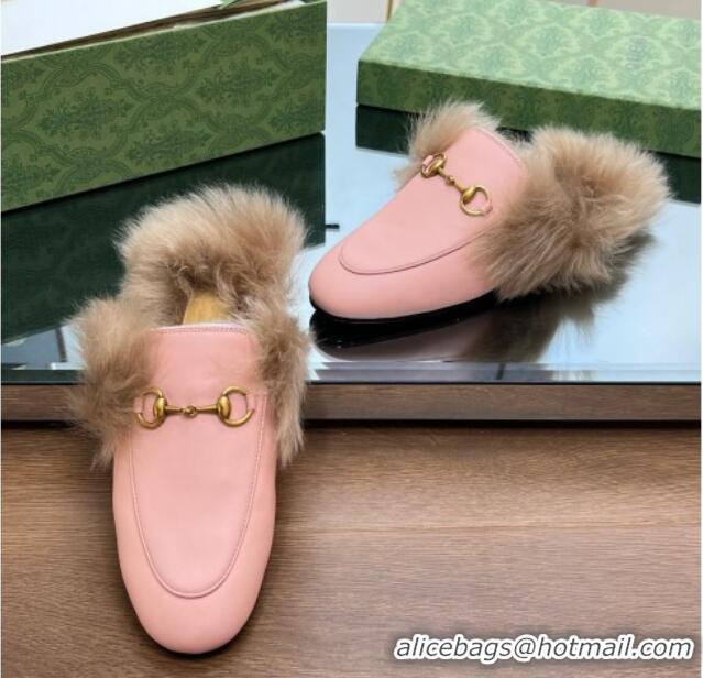 Sumptuous Gucci Leather and Wool Slippers with Horsebit Light Pink 024028