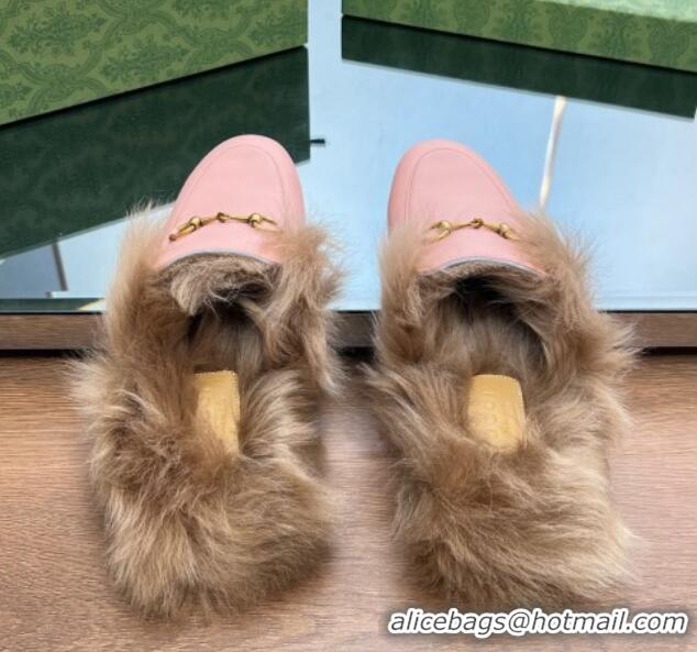 Sumptuous Gucci Leather and Wool Slippers with Horsebit Light Pink 024028