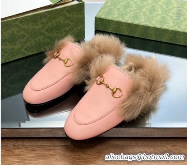 Sumptuous Gucci Leather and Wool Slippers with Horsebit Light Pink 024028