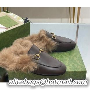 Purchase Gucci Leather and Wool Slippers with Horsebit Dark Brown 024030