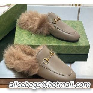 Good Quality Gucci Leather and Wool Slippers with Horsebit Sage Green 024031