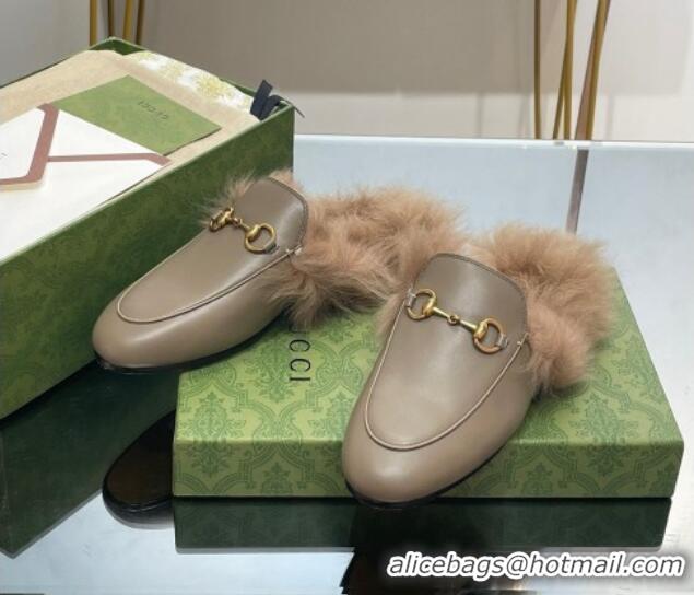 Good Quality Gucci Leather and Wool Slippers with Horsebit Sage Green 024031