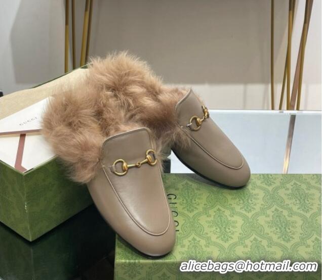 Good Quality Gucci Leather and Wool Slippers with Horsebit Sage Green 024031