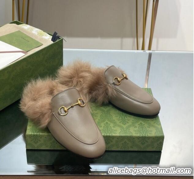 Good Quality Gucci Leather and Wool Slippers with Horsebit Sage Green 024031