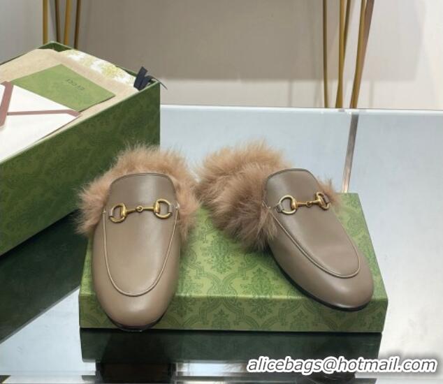 Good Quality Gucci Leather and Wool Slippers with Horsebit Sage Green 024031