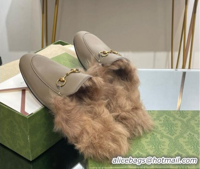 Good Quality Gucci Leather and Wool Slippers with Horsebit Sage Green 024031