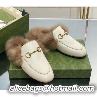 Best Product Gucci Leather and Wool Slippers with Horsebit White 024032