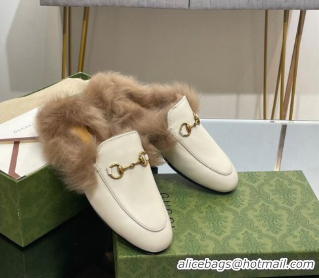 Best Product Gucci Leather and Wool Slippers with Horsebit White 024032