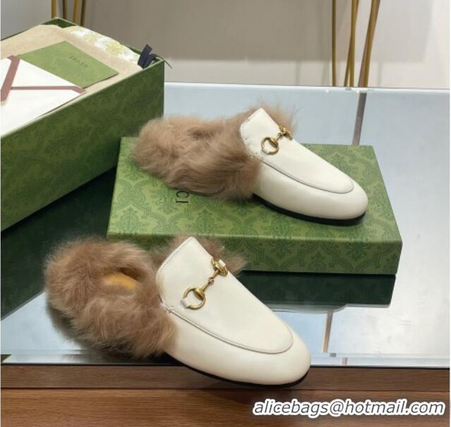 Best Product Gucci Leather and Wool Slippers with Horsebit White 024032