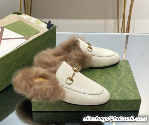 Best Product Gucci Leather and Wool Slippers with Horsebit White 024032