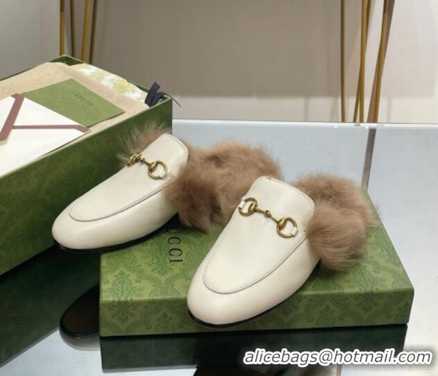 Best Product Gucci Leather and Wool Slippers with Horsebit White 024032