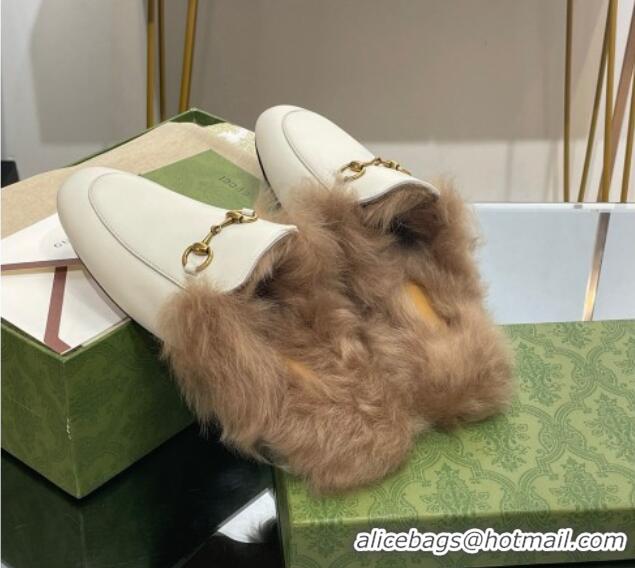 Best Product Gucci Leather and Wool Slippers with Horsebit White 024032