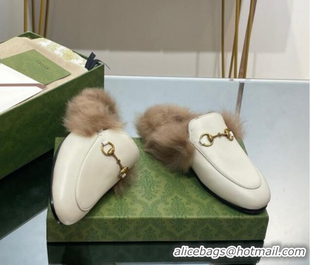 Best Product Gucci Leather and Wool Slippers with Horsebit White 024032