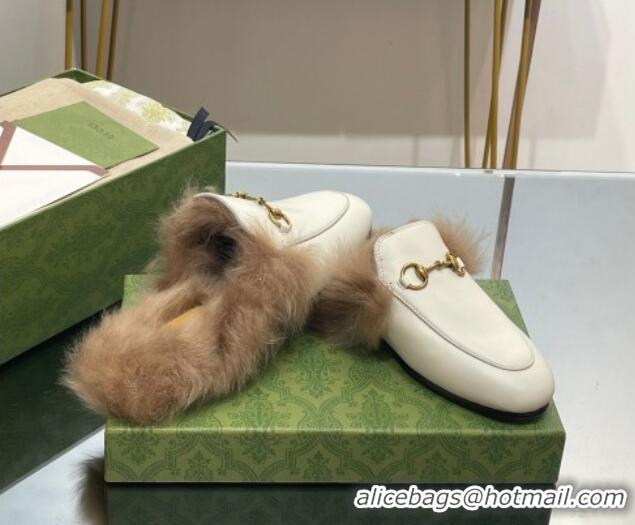 Best Product Gucci Leather and Wool Slippers with Horsebit White 024032