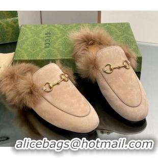 Luxurious Gucci Suede and Wool Slippers with Horsebit Beige 025009