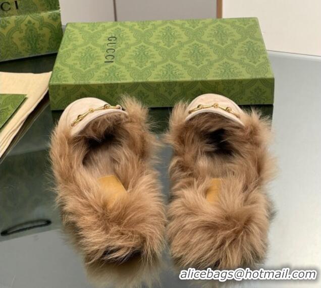 Luxurious Gucci Suede and Wool Slippers with Horsebit Beige 025009