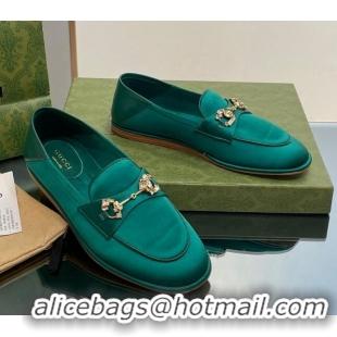 Most Popular Gucci Horsebit Flat Loafers with Crystals in Satin Green 025016