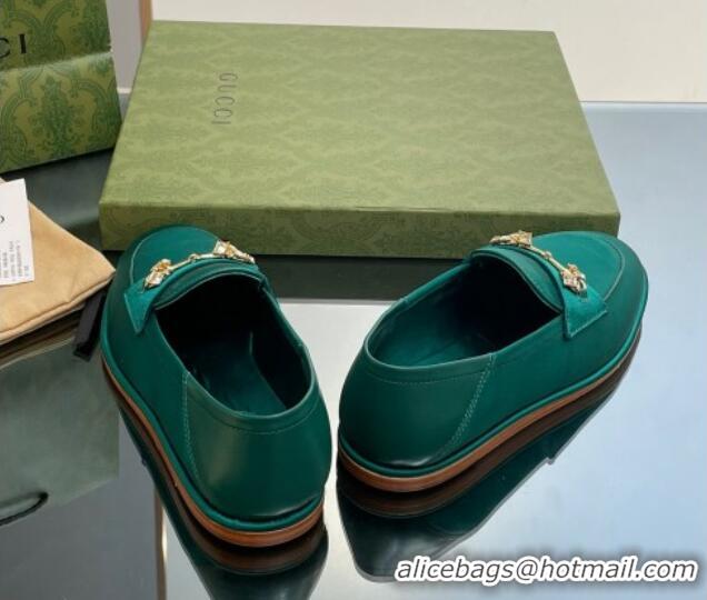 Most Popular Gucci Horsebit Flat Loafers with Crystals in Satin Green 025016