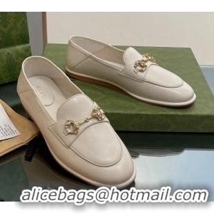 Buy Discount Gucci Horsebit Flat Loafers with Crystals in Leather White 025020