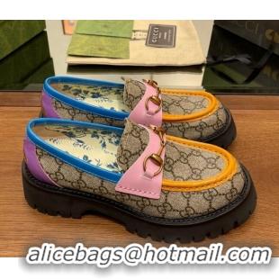 Best Grade Gucci GG Canvas Platform Loafers 4.5cm with Horsebit Multicolor 025024