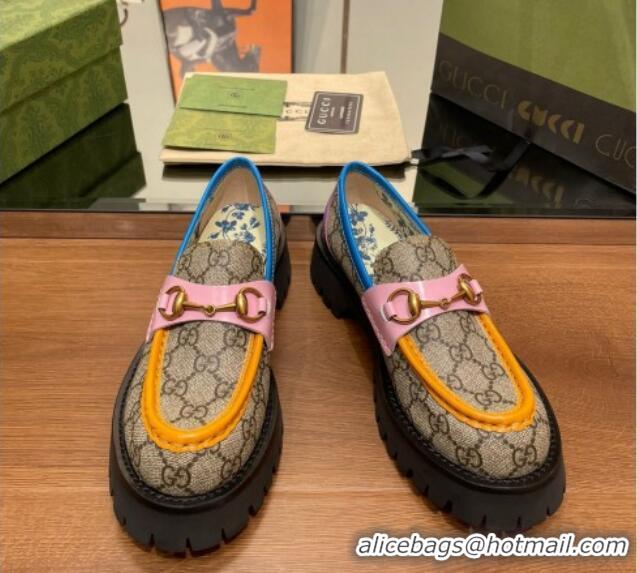 Best Grade Gucci GG Canvas Platform Loafers 4.5cm with Horsebit Multicolor 025024