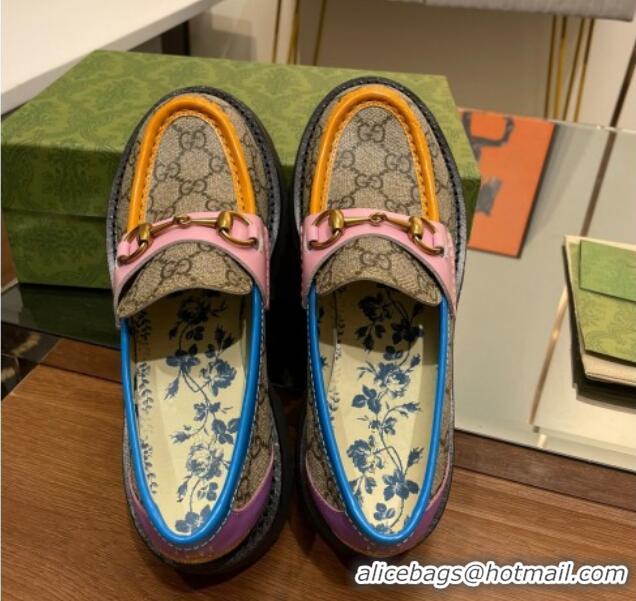 Best Grade Gucci GG Canvas Platform Loafers 4.5cm with Horsebit Multicolor 025024