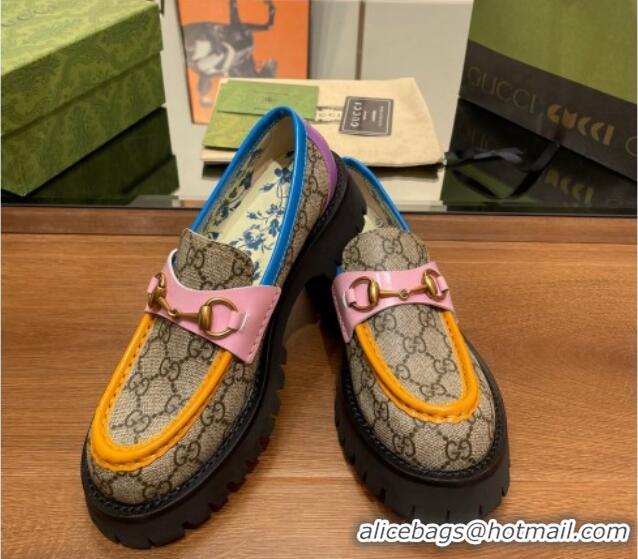 Best Grade Gucci GG Canvas Platform Loafers 4.5cm with Horsebit Multicolor 025024