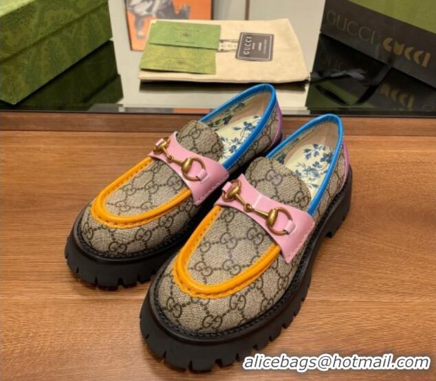 Best Grade Gucci GG Canvas Platform Loafers 4.5cm with Horsebit Multicolor 025024