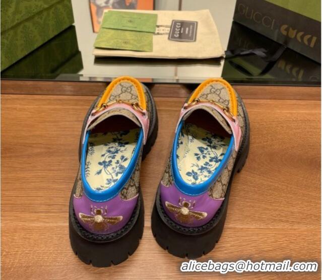 Best Grade Gucci GG Canvas Platform Loafers 4.5cm with Horsebit Multicolor 025024