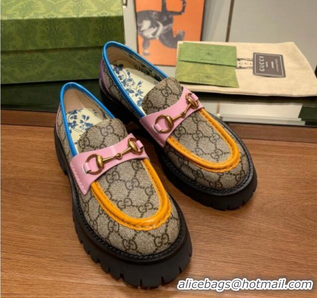 Best Grade Gucci GG Canvas Platform Loafers 4.5cm with Horsebit Multicolor 025024