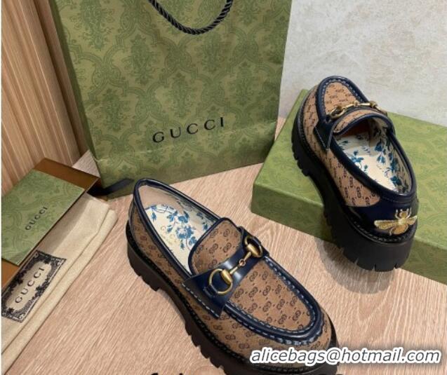 Durable Gucci GG Canvas Platform Loafers 4.5cm with Horsebit Brown 025028