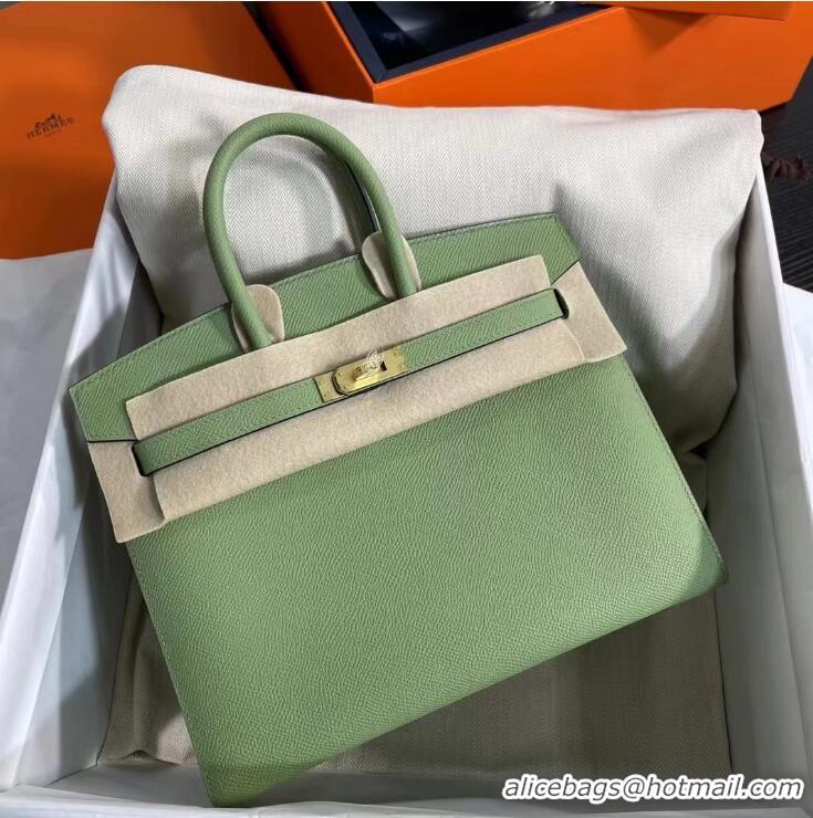 Top Grade Hermes Birkin 25cm Bag in Origianl Epsom Leather H025 Green/Gold (Half Handmade)