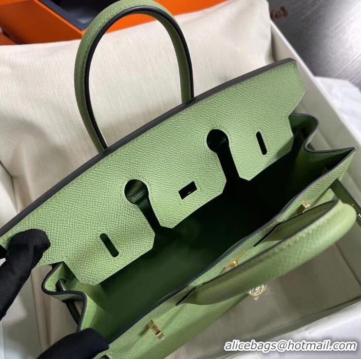 Top Grade Hermes Birkin 25cm Bag in Origianl Epsom Leather H025 Green/Gold (Half Handmade)