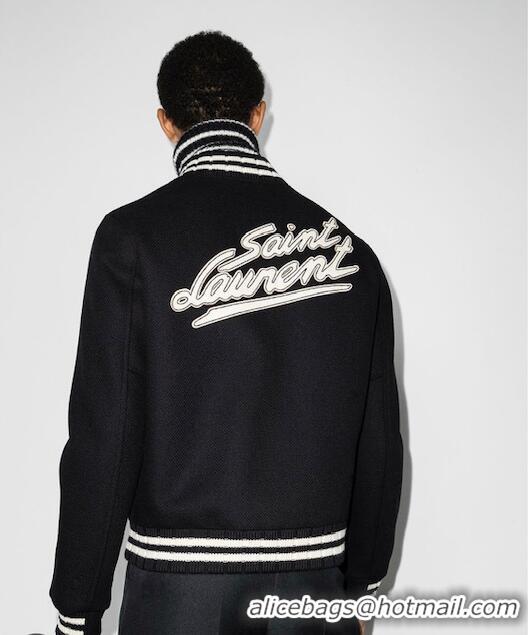 Buy Discount Saint Laurent Logo-print Wool-blend Varsity Jacket Y7412