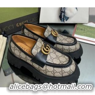 Low Cost Gucci GG Canvas Platform Loafers 4.5cm with GG Beige/Black 025030