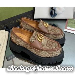 Low Price Gucci Jumbo GG Canvas Platform Loafers 4.5cm with GG Brown 025031