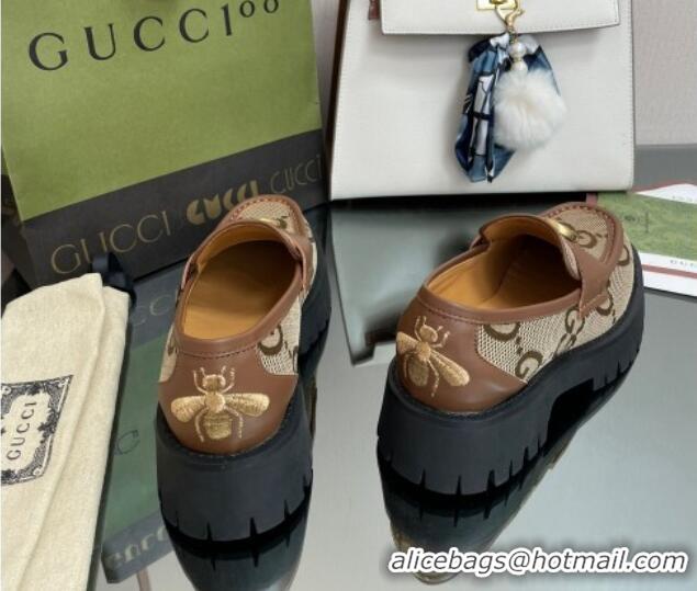 Low Price Gucci Jumbo GG Canvas Platform Loafers 4.5cm with GG Brown 025031