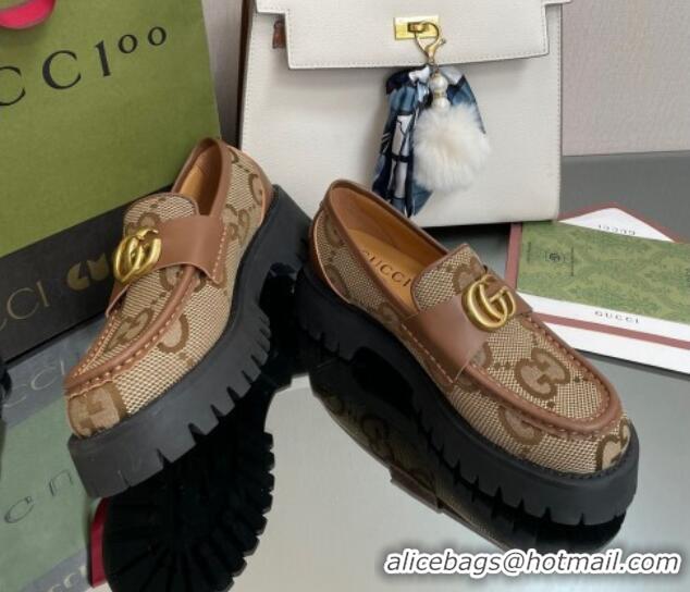 Low Price Gucci Jumbo GG Canvas Platform Loafers 4.5cm with GG Brown 025031